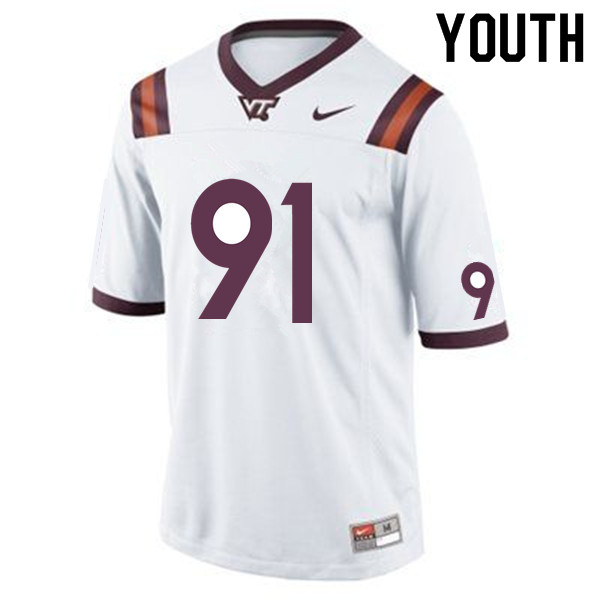 Youth #91 Josh Fuga Virginia Tech Hokies College Football Jerseys Sale-White - Click Image to Close